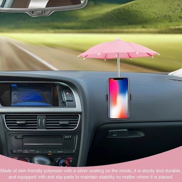 Mini Phone Umbrella with Suction Cup UV Protection Rain Shield for Smartphones and Small Tablets Pink