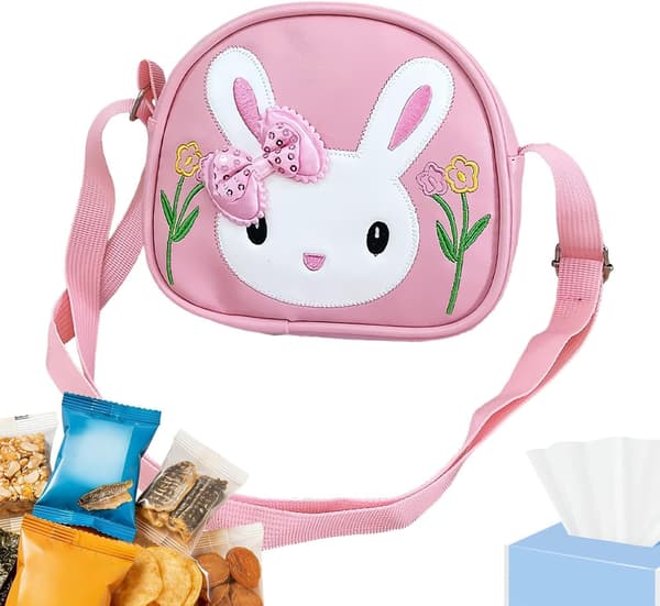 Crossbodyväska för barn, justerbar ryggsäck för flickor med kanintryck, rosa Rosa