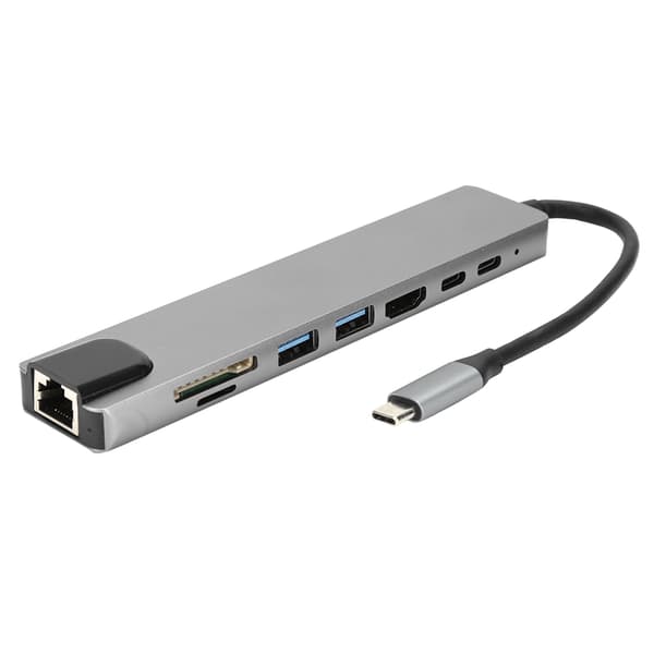 8-i-1 Hub Type-C til HDMI RJ45 PD USB Dockingstasjon Type-C Hub Splitter Konverteringsadapter