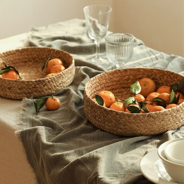 Straw Storage Baskets Fruit Storage Gourd Grass Trays for Bedroom, Bathroom, Laundry Room or Kitchen 28 x 6 cm -A