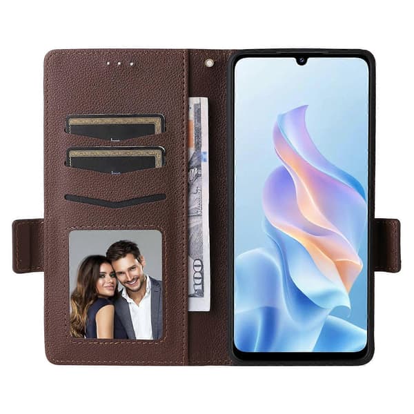 Fodral för ZTE Blade A76 5G med handledsrem, litchi-texturerat PU-läder plånboksfodral [DB] Brun Brun Brown Brown