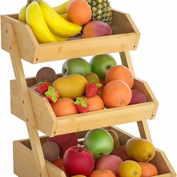 3-Tier Wooden Fruit Basket for Kitchen, Fruit and Vegetable Basket for Bread, Rustic Fruit Basket for Kitchen Counter-yux
