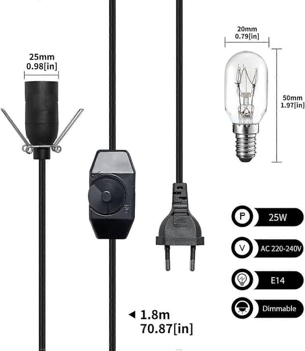 Saltlampekabel med bryter, E14-sokkel - 1,5m - Saltlampesokkel (1 stk)
