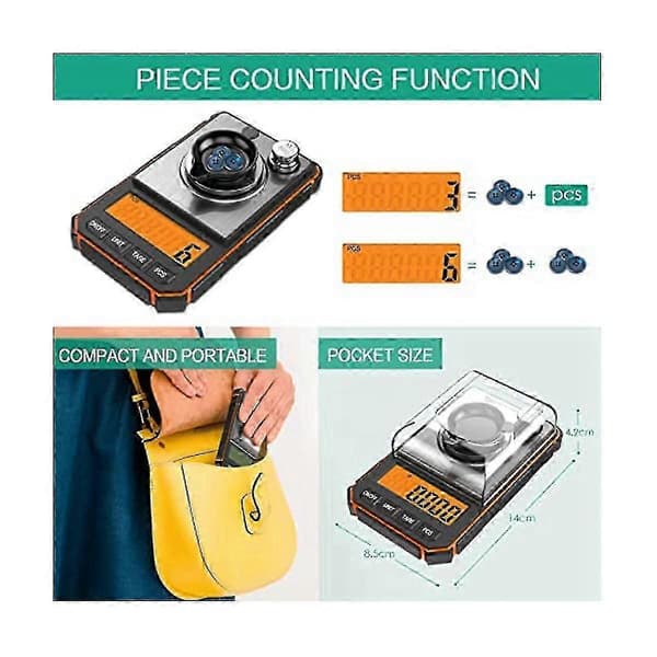 Fine Scale 0.001g, Digital Milligram Scale 50g / 0.001g, Digital Pocket Scale with LCD Display, Lab