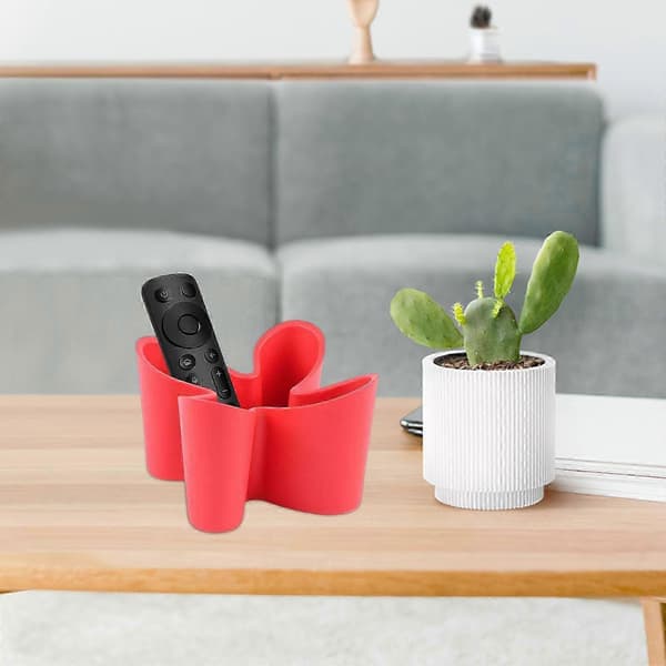 Remote Control Storage Container with Lid for Desk and TV Stand Red Red