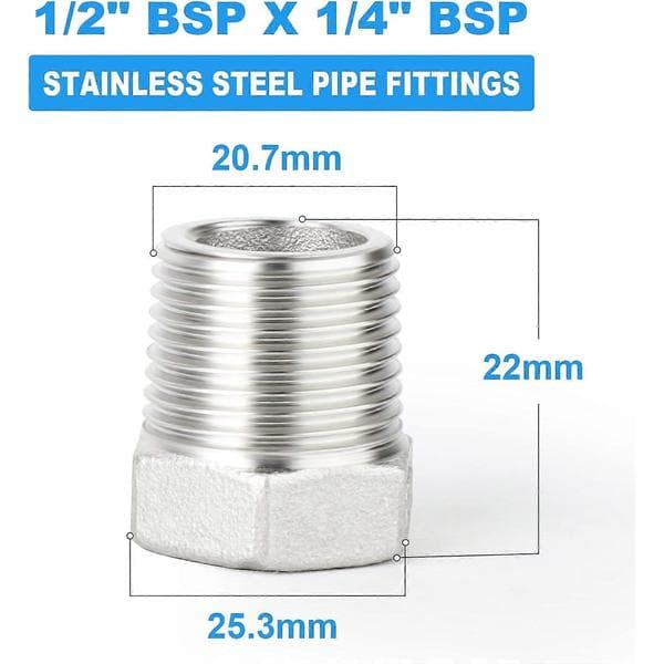 2 stk. 1/2\" han til 1/4\" hun BSP røradapterkobling 304 rustfrit stål
