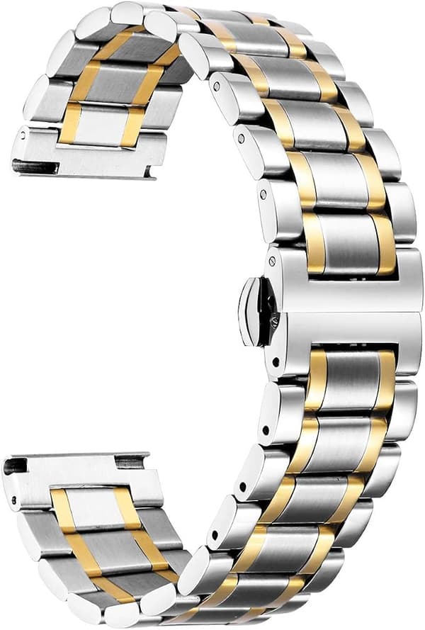 Armbånd i rustfritt stål, rette og buede ender (sølv og gull)