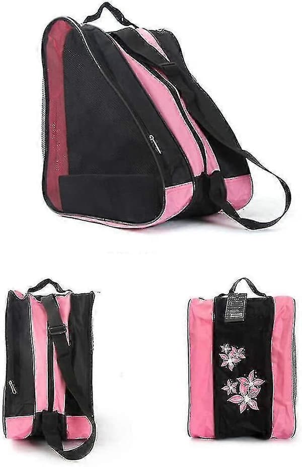Skridskoväska för barn, rullväska i nylon, vattentät ryggsäck, rosa