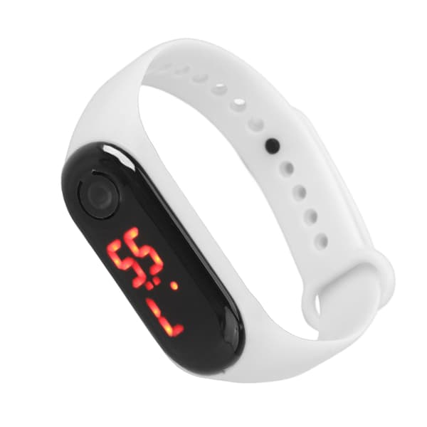 Mini Electronic Children's Watch Red LED Simple Student Sport Electronic Watch with Silicone Strap White