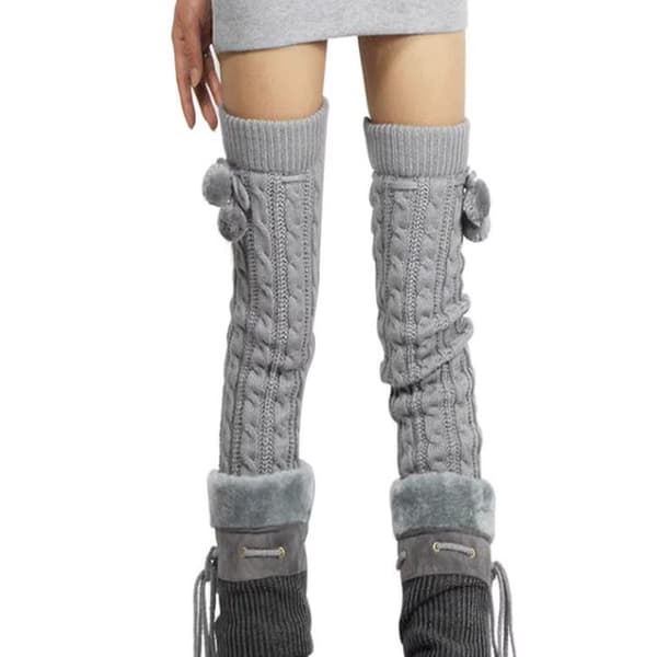 Kvinders mode vinter leggings støvler lange benvarmere strikket lysegrå KLB