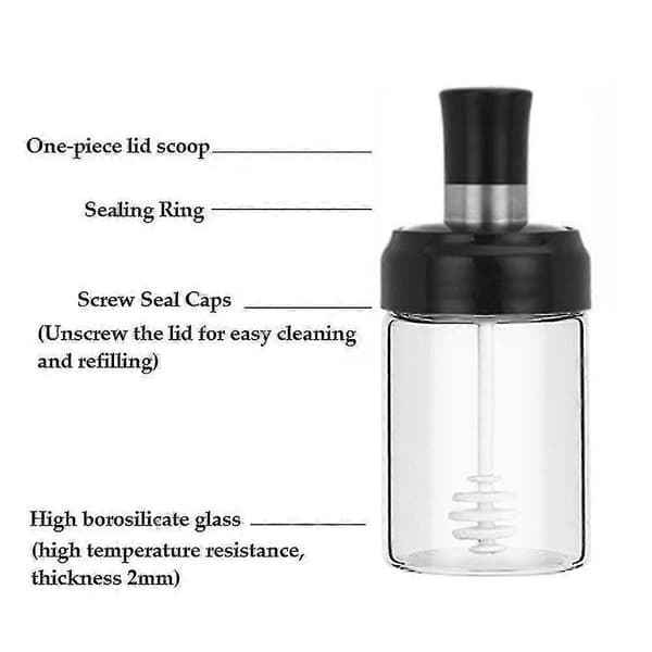 Sauce Jug Transparent Glass Combination Spoon With Lid Container Storage Spices Salt Sugar