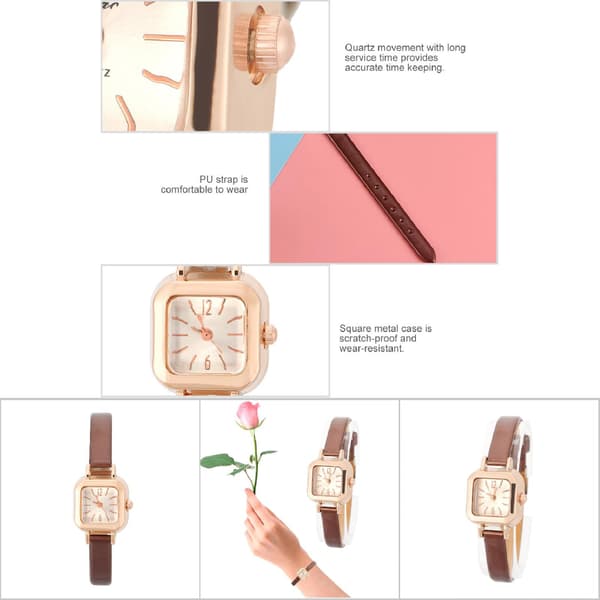 Moderigtigt kvartsarmbåndsur til kvinder, analogt PU-armbånd (brun)