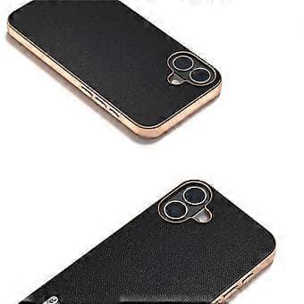 ABEEL Compatible Case for iPhone 16 Electroplating Genuine Leather PC Phone Case (Black)