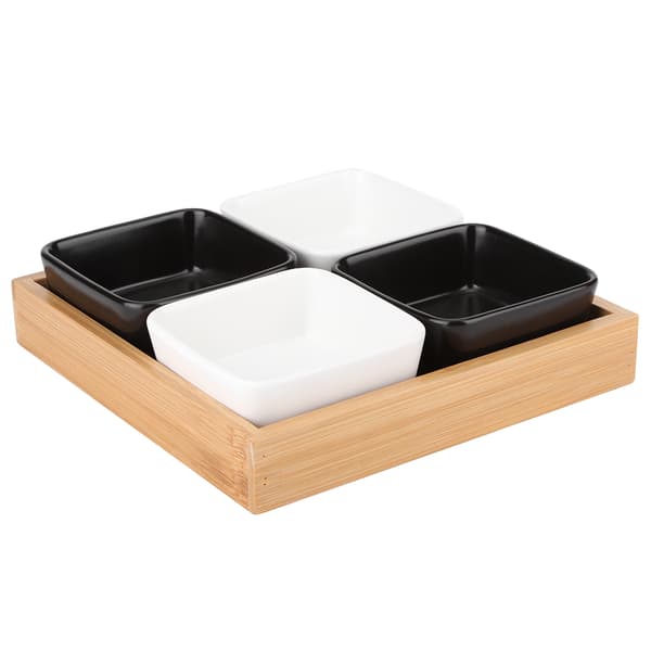 Compartmented Multifunctional Eco-Friendly Tray for Dried Fruit, Candy, Snacks, Sauce Bowls for Home (Four Compartments 2 White 2 Black)
