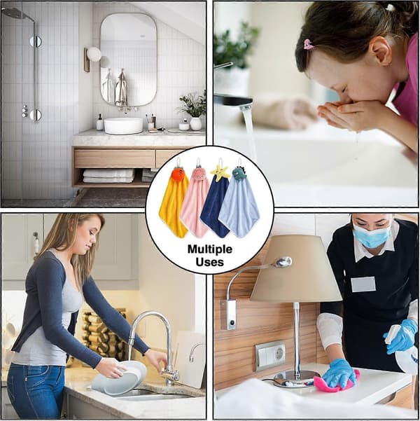 4-pack Korallfleece Kök- och Badrumshanddukar - Absorberande Hängande