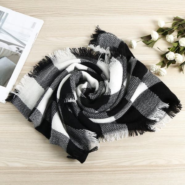Dame Vinter Hode Hårinnpakninger Infinity Sirkel Skjerf Varme Rutete Skjerf Svart Hvit - Black White