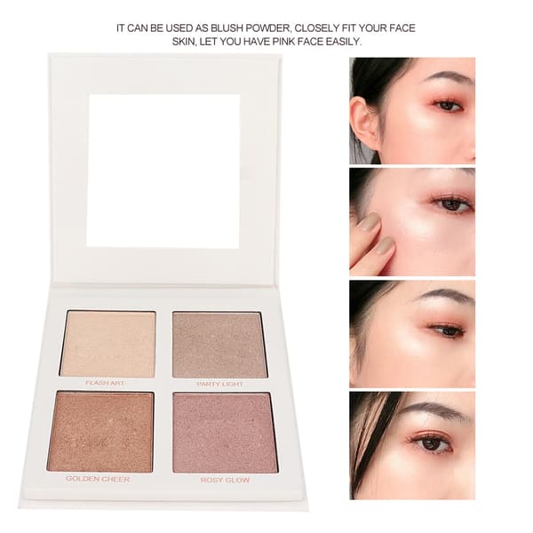 4 farver Highlighter Puder Ansigtskontur Bronzere Lysnende Concealer Makeup Værktøj