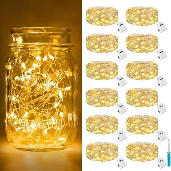 12 stk. Mini Batteridrevne LED-lyskæder - Små LED-lyskæder til indendørs dekoration - 2M, 20LED, 3 tilstande - til have, fest,