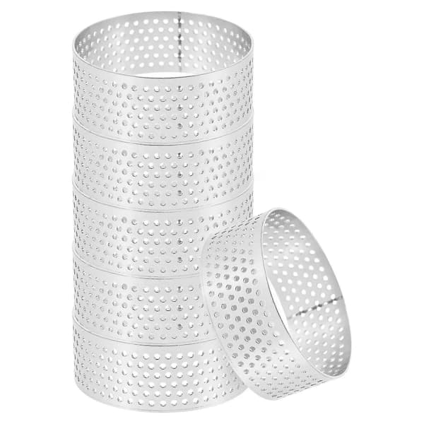 Kakeringer for baking, rustfrie paiformer, 6 stk for hjemmebaking og forming [DB] Sølv 5.00X5.00X2.00CM Silver 5.00X5.00X2.00CM