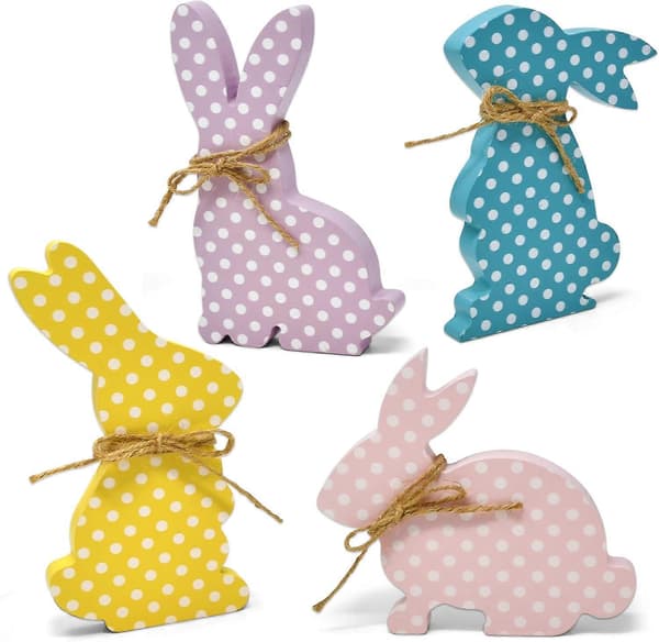 Easter Bunny Table Decoration Centerpiece Set, 4 Pastel Rabbit Designs for Spring Holiday Home Decor (FMY)
