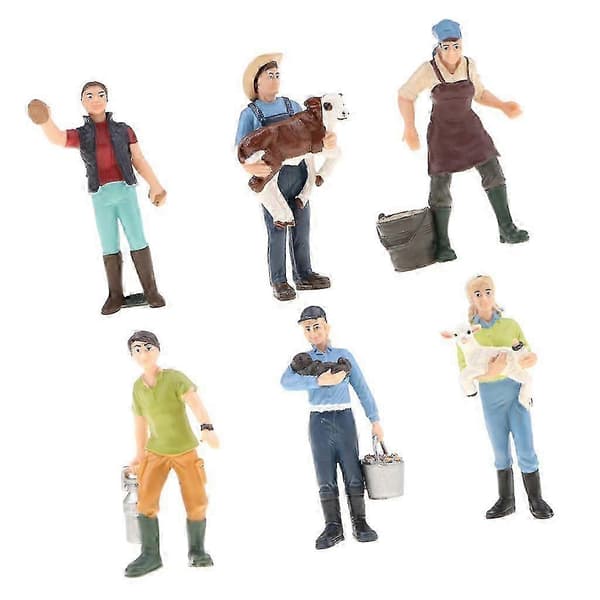 6 stk/sæt PVC Gårdranch Actionfigur Legetøj med Dyr, Simuleringsmodel af Mennesker, Bondefigurer Legetøj_tfrf