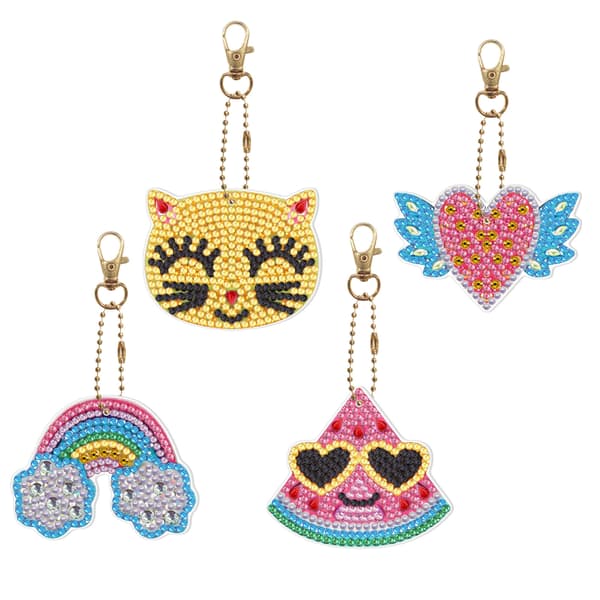 Five-piece kitten DIY diamond painting keychain water diamond pa