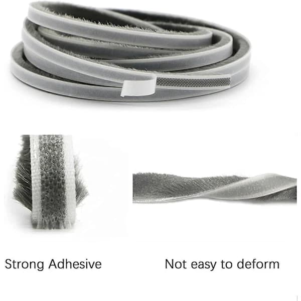 6 m brush strip, windproof and dustproof self-adhesive brush seal strip for movable windows and doors, 9 mm width X 9 mm height, grey