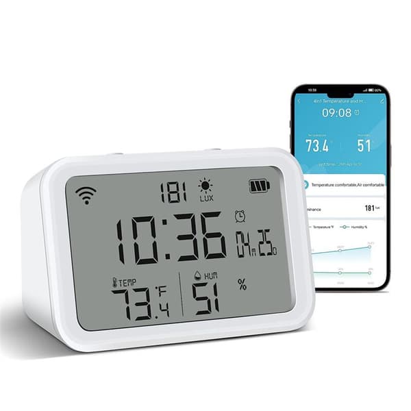 WiFi-termometer hygrometer med ljusintensitetsdetektering WiFi temperaturfuktighetsmonitor med väckarklocka