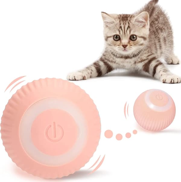 Intelligent Automatic Rolling Ball Cat Toy with Catnip, USB Electric Interactive Cat Toy for Indoor Play Training, 4.3cm, Pink