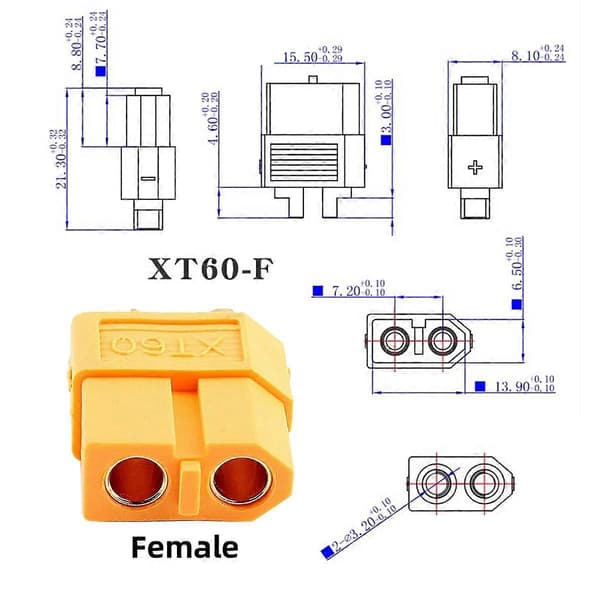PW-052-FF XT60 0,5 m Kabel Hun til Hun 12AWG Forlængerledning Stik til RC-batteri