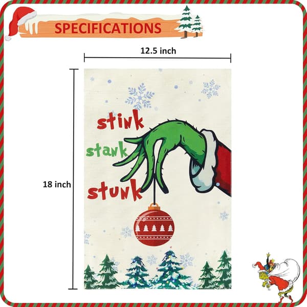 Grinch Julehaveflag 12,5\" x 18\", Dobbeltsidet Burlap Grinc