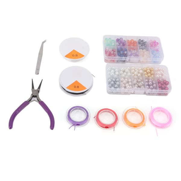 DIY Jewelry Making Kit Pliers Artificial Beads Glass Colorful Beads Elastic Thread Jewelry Making Set with Box