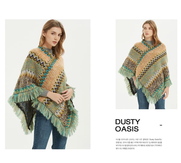 Ponchoer til kvinder, dameponchoer og sjal Vinter Retro Stilfuld Poncho Sjal til kvinder - Blå_tfrf