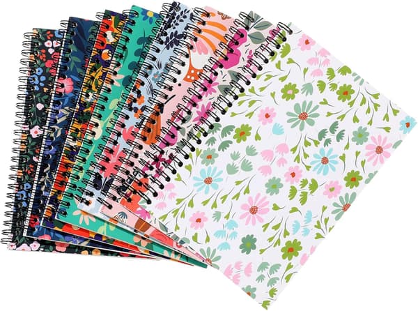 8-pakke A5 spiraljournal blomsternotatbok for kvinner, blomsterstil -