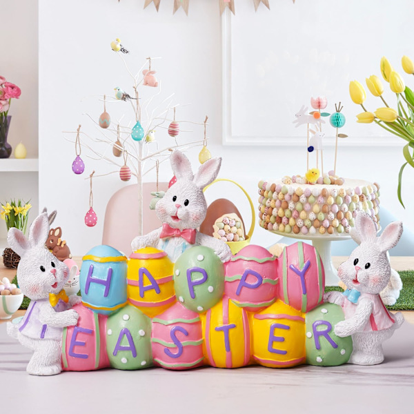 Easter Bunnies Holding Eggs, Resin Easter Bunny Figurines, Desk Decorations, Suitable for Spring Decoration Easter Home Office