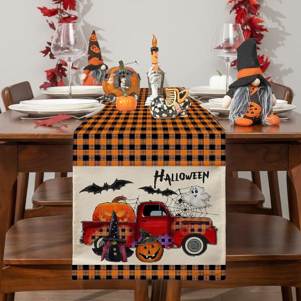 Halloween Pumpkin Bat Print Polyester Table Runner Festive Atmosphere Decoration Tablecloth Coffee Table TV Cabinet