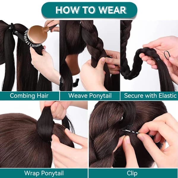 Lang flettet hestehaleforlengelse Rett hår Wrap Around Hestehale Hårforlengelser 30 tommer Blond 1 stk