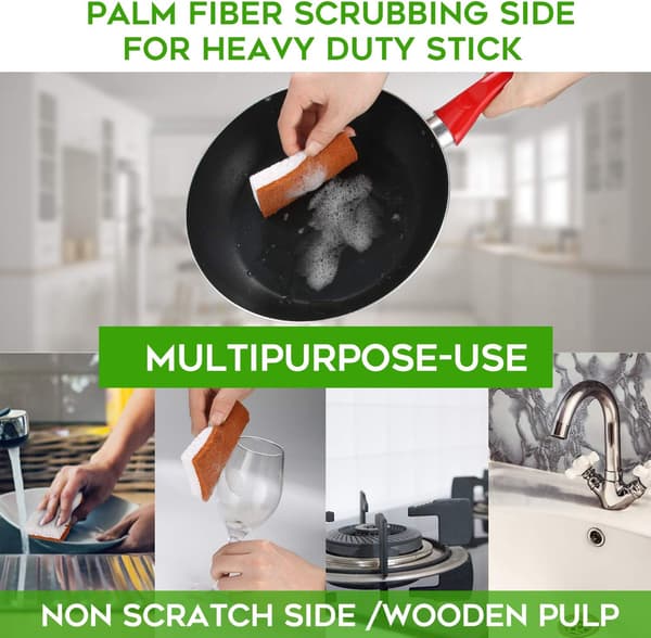 Natural Vegetable Scrubber Sponge 12-pack, Palm Fiber Scrubber Sponge, Biodegradable Compostable Sponge, Durable Odorless Sink Kitchen Scrubber