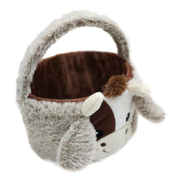 Cow Plush Easter Basket with Plush Ears, Easter Bags for Party Decorations, Candy Gifts, Easter Egg Hunt