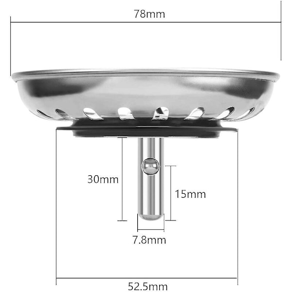 Vaskefilterprop Diameter 78mm Universal Rustfri Vaskeprop til Badeværelsesvask