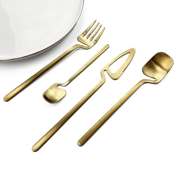 Hængbart bestiksæt, mat guld bestik bestiksæt service til 2 Guld *2 Gold *2