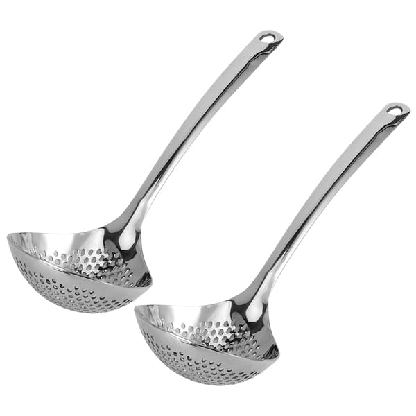 2 PCS Stainless Steel Long Handle Hot Pot Colander Strainer Spoon Dinner Spoons Portable Cookware