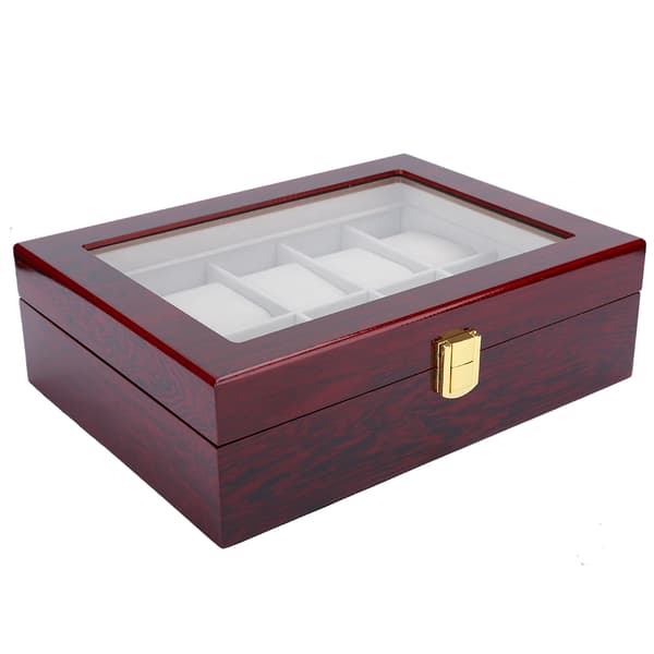 Wooden Box for 10 Watches with Transparent Window, Watch Storage Box (Red)