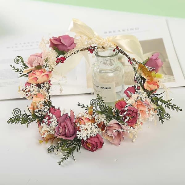 Boho Blomma Hårbånd Justerbar Blomstertiara Krans Bryllupsfest Blomsterkrone
