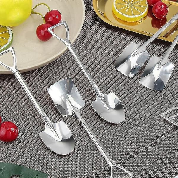 8 pieces stainless steel spade-shaped spoons, creative spade-shaped red spoon gift Y