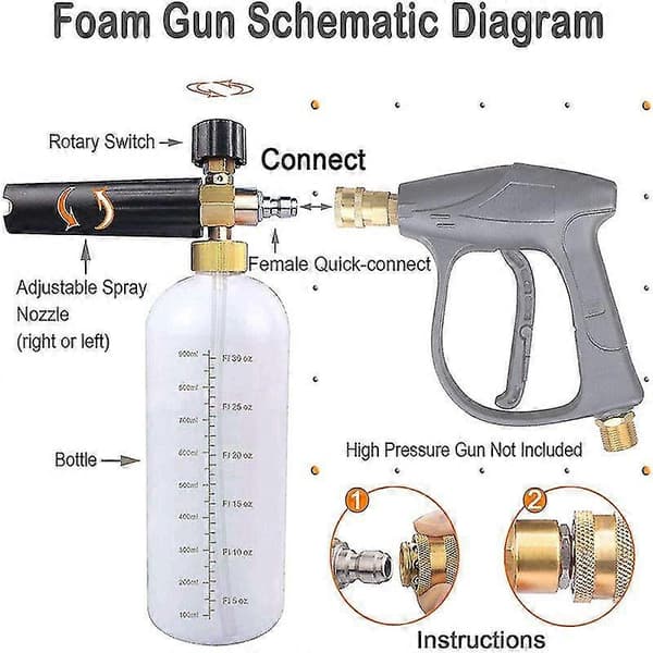 2st Sne skumvaskepistol Bilvask Sæbe Lanse Kanon Spray Trykstråleflaske