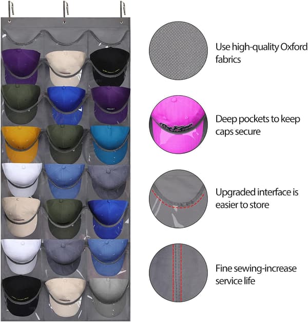 Baseballcap-organisator hengende bak døren, capsholder med