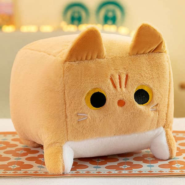 1 stk. blok katte-plyslegetøj, festgave, eksamensgave, 30 cm (brun kat)