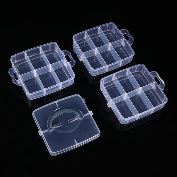 Storage box with carrying handle 18 compartments, 15x15x12.5cm, Transparent