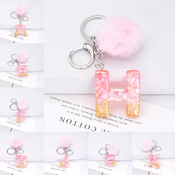 Pompon Nøglering Fluffy Kugle Nøglering Harpiks Initial Nøglering Tilbehør Z Z Z